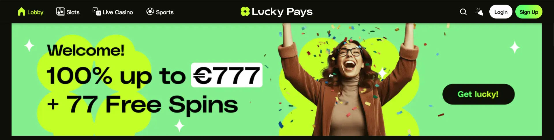 LuckyPays bonuspagina met welkomstaanbod en voorwaarden